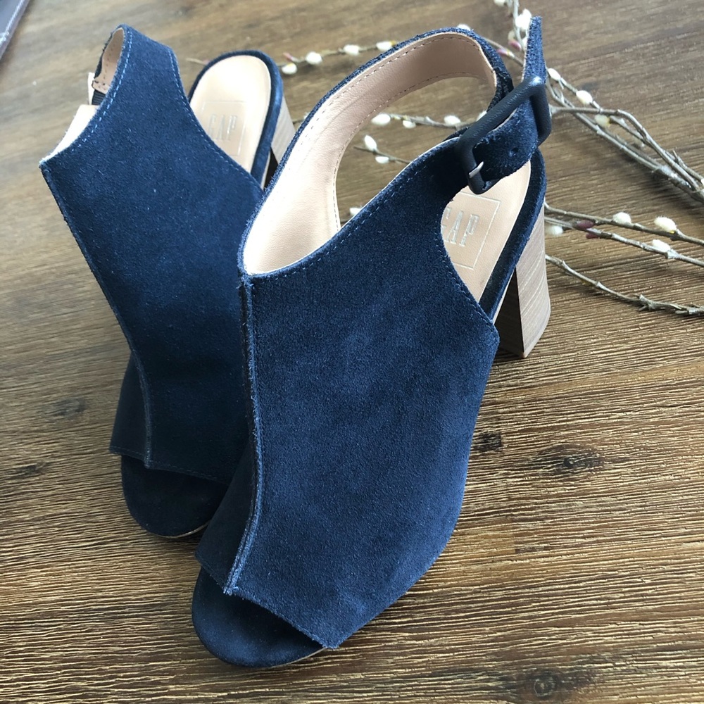 Navy Blue Suede Chunky High Heel with Buckle